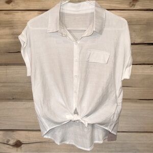NWT Emory Rose White semi sheer short sleeve button down blouse Sz S